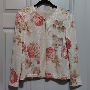 Jeffrey & Dara Evening by TOM BARRA Metallic Floral Cardigan Size 8